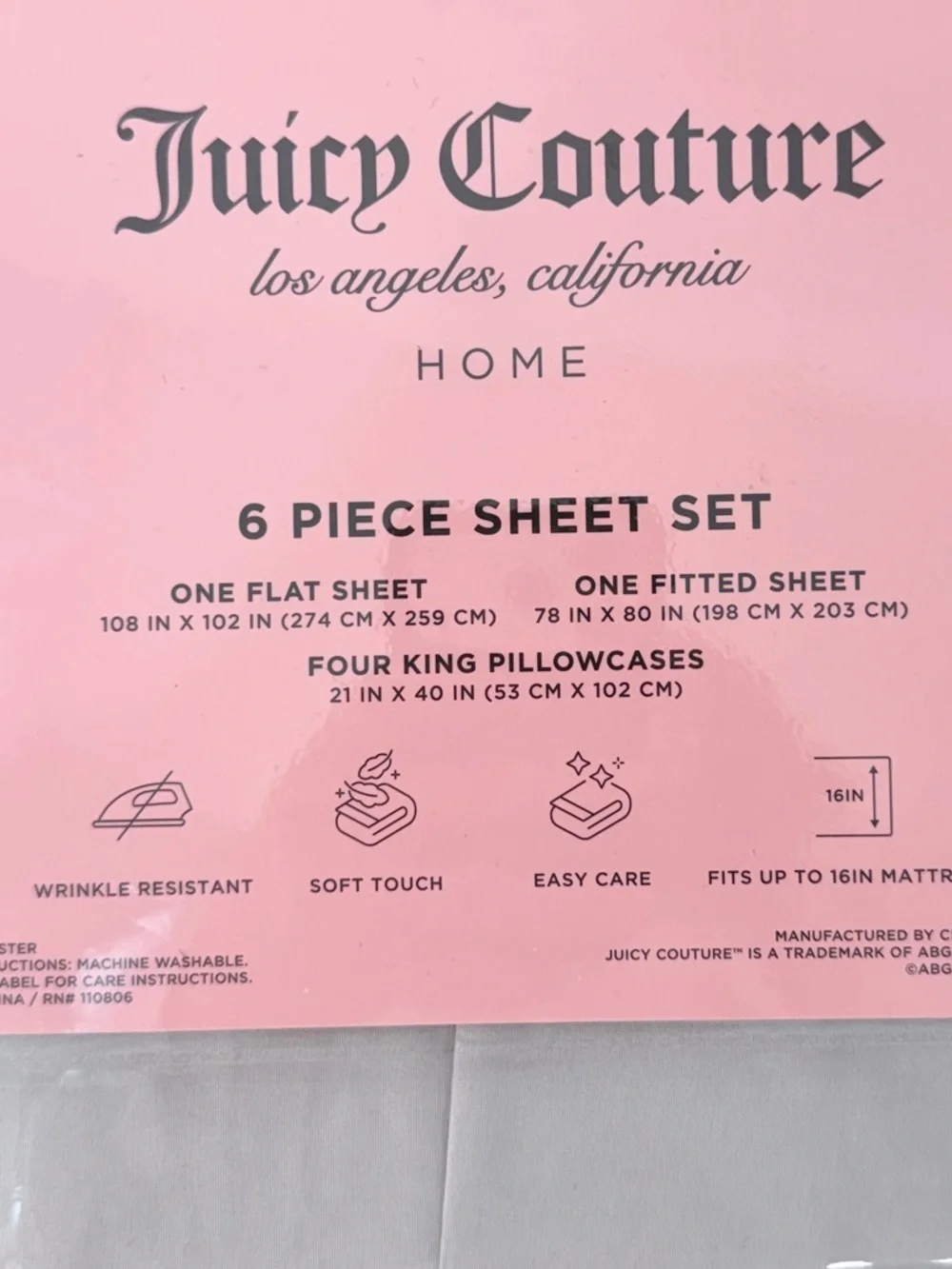 Juicy Couture Home King 6 Piece Gray Sheet Set New Bedding Sheets gray sheets